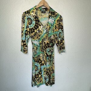 Lonkel Dress Women 4 Multicolor Faux Wrap Stretch Gathered Party Elegant Travel